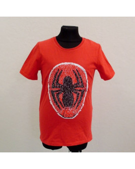 Tričko červené s obrázkom Spidermana z flitrov, veľ.140