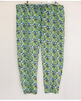 Nohavice Laura T. zelené kvetované, s pružným pásom, veľ.48